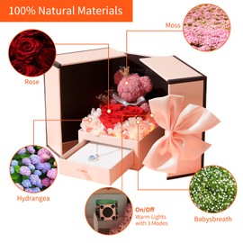 MAUSMORIN Preserved Real Roses for Her, Eternal Forever Flowers with Mom Necklace for Women Wife Mothers Day Gifts for Mom on Anniversary