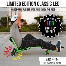 EzyRoller Classic Ride On Scooter and Go Kart for Kids Ages 4+ - Lime Green LED Limited Edition