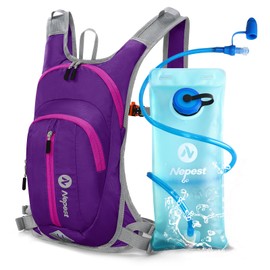 Nepest Hydration Pack Backpack with 2L Water Bladder, Lightweight Water Backpack for Hiking, Running, Biking, Purple