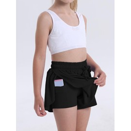 Flowy Shorts for Teen Girls Athletic Running Biker Shorts Youth Butterfly Shorts（Black-L）