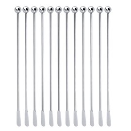 Pack of 12 Cocktail Stirrer Stirrers Metal Cocktail Skewers Sticks Swizzle Stick Cocktail Picks Stainless Steel Cocktail Picks Stainless Steel for Stirring Coffee Bar Martinis Party Silver Small