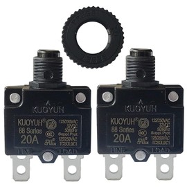 Genuine KUOYUH Circuit Breaker Thermal Overload 88 Series 18-30A Quick Connect Terminals 32VDC 125/250VAC 50/60Hz Push-to-Reset Button 2-Pack (20A)