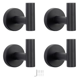 NearMoon Bath Towel Hooks- SUS 304 Stainless Steel Robe Hook Holder, Heavy Duty Coat Hook for Bathroom Livingroom Hotel Kitchen Garage, Wall Mounted (Matte Black, 4 Pack)