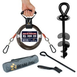 ROYAL PAW Dog Tie Out Cable and Stake 30ft - for Large Dogs up to 300 lbs - Heavy Duty Tether and Dog Stake for Yard, Beach & Camping Outside (Black, L/XL - 30ft)