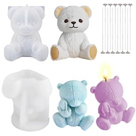 Molde de Silicona para Velas de Osito, 2 Pcs Moldes de Silicona para Jabones de Osito 3D con 12 Mechas, Aplicable a Cumpleaños, Baby Shower, Aniversario, Día de San Valentín (osos A)