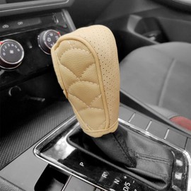 CmeRto Car Gear Shift Cover, Waterproof PU Leather Automotive Gear Stick Shift Knob Rod Dust Cover Protector Car Interior Accessories for Most Cars Trucks SUVs (Beige)