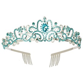 Crystal Rhinestones Wedding Tiara with Comb for Bridal Wedding Princess Queen Coronation Birthday Party Blue Crown Girl and Women Carnival Party Holiday Celebration for Adults