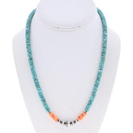 Navajo Desert Pearl Turquoise Heishi Spiny Oyster Beaded Necklace Colorful Southwest Single Strand Choker 0519