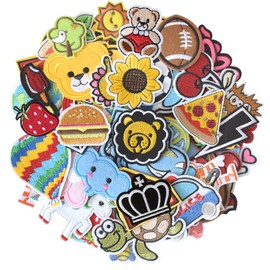 60Pcs Random Assorted Iron on Patches, Cute Sew on/Iron on Embroidered Applique Patches for Jackets, Hats, Backpacks, Jeans, DIY Accessories