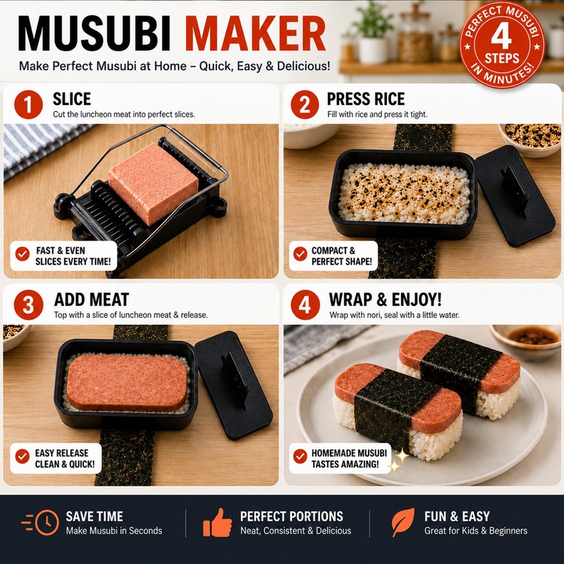 FUNGYAND Musubi Press Mold Kit, 8-in-1 Rice Mold Set with