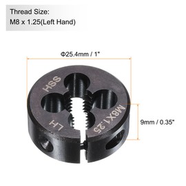 sourcing map Round Threading Die M8 x 1.25 Metric Thread 1" OD Adjustable Left Hand High-Speed Steel (HSS) Round Die Screw Thread Cutting Die for Thread Repair