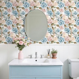 Livelynine 17.5x276" Hydrangea Peel and Stick Wallpaper Flower Vintage Floral Prepasted Traditional Hydrangeas Flowers Wallpaper for Bedroom Renter Friendly Cabinet Contact Paper Decorative Adhesive