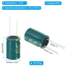 PATIKIL 450V 47uF Electrolytic Capacitors, 10Pcs 16x25mm Aluminum High Frequency Electrolytic Capacitors for TV, LCD Monitor, Refrigerator, Circuit Boards, Green