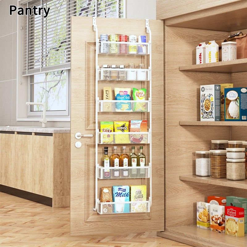 Fovkdcvw Over the Door Pantry Organizer, 6-Tier Pantry Door Organization