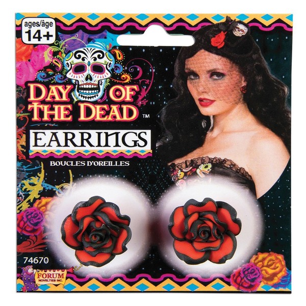 Bristol Novelty 74670 Earrings | Rose | Day of the Dead | 1pc, Red, One Size