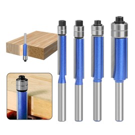 Yuentoen 4 Piece Flush Cutter Set, Blue Flush Cutter 1/4 Inch Shank, Double-Sided Cutter with Bearings, Groove Cutter Flush Cutter Set for Woodworking Tools for Cutting, Trimming