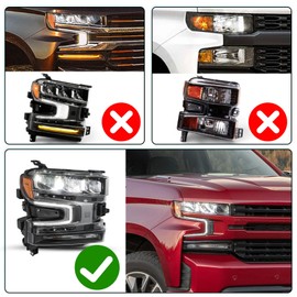 TUSDAR LED Headlight Assembly Fit for Chevy Silverado 1500 2019 2020 2021 Pickup Truck Head Light Lamp Replacement Right Passenger Side with Turn Signal Bulbs Only for LED Version