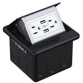WEBANG Pop Up Floor Outlet Box with 15 Amp Tamper-Resistant USB 5V/4.8A Recepatacle Outlet, Corrosive Resistant Hardware, Black