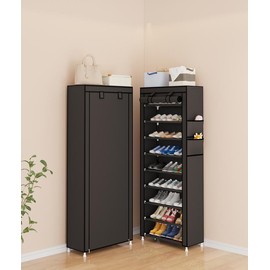 UDEAR 10 Layer Shoe Rack with 9 Compartments and Dust Cover Shoe Rack Storage Rack - Color: Grey 9-Tier