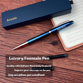 Engraved Ink Pen Luxury Business Pen with Pen Box 2 extra Black Ink Cartridges Quality Pens Metal Body - Custom with Names Message on the Pens -Gift Pen Set for Family Colleague Elder Friends