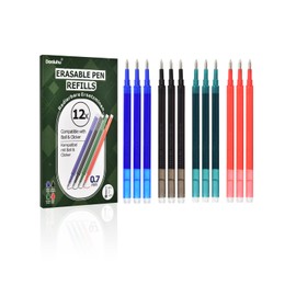 Donluhu Erasable Pen Refills [3 Black, 3 Blue, 3 Red, 3 Green, Pack of 12, 0.7 mm] Compatible with Pilot FriXion Ball & Click Pens, Refillable Leads for Erasable Gel Pens