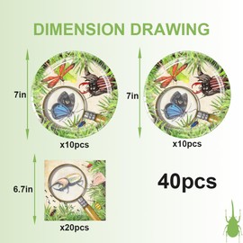 forzma 40 Pcs Insect Birthday Party Decorations Set - Bug Plates, Napkins, Cutlery: Ladybug, Caterpillar Theme - Garden Party Supplies