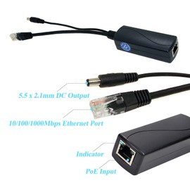 REVODATA Gigabit PoE Splitter 12V/2A DC 5.5 x 2.1 mm Plug, 48V PoE to DC 12V/2A Output, 10/100/1000Mbps Standard IEEE802.3af/at, Active PoE Adapter Splitter for IP Camera/AP/Smart Home (PS5712TG)