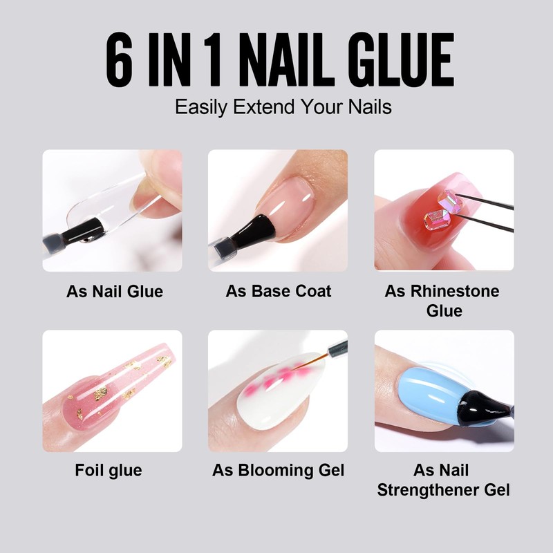 TOMICCA 6 in 1 Nail Glue for Press Ons 8ml