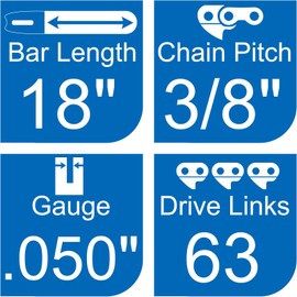 Opuladuo 2PC 18 Inch Chainsaw Chain for Worx WG304, WG304.1, WG304.2, 18" Replacement Chain for Craftsman 172.34120-3/8" - .050" - 63 Drive Links