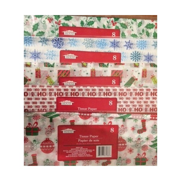 Printed Christmas Tissue Paper, 40-Sheet Packs-5 styles (styles may vary, PICKED AT RANDOM)