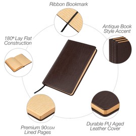 Samsill 22353 Vintage style Classic Size Writing Notebook Journal, Hardbound Cover, 5.25 Inch x 8.25 Inch, 100 Antique Look Ruled Sheets (200 Pages), No Spine Accent, tan/dark brown