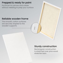 ARTEZA Stretched Canvas, 16 x 20 Inches, Pack of 6, Blank White Large Canvas for Painting for Acrylic, Oil and Gouache Paints