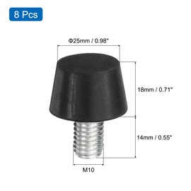sourcing map 8Pcs Thread Adjustable Levelling Feet, 0.98" x 0.71" Rubber Furniture Feet with M10 x 14mm Studs for Table Chair Feet Floor Protector, Black