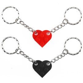 Love Heart Keychain Keyring Valentines Birthday Gift, 2PCS Love Heart Keychain Set, Two Heart Keychain Couple Keyrings Valentine's Day Birthday Gift for Girlfriend Boyfriend, Black & Red, NO Gift Box