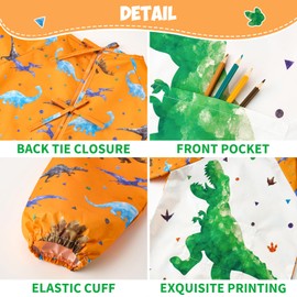 WERNNSAI Kids Art Smock - Dinosaur Toddler Smock Artist Kids Painting Apron Waterproof Smock for Kids Painting Apron with Long Sleeve and Pocket Art Apron for Toddler Age 4-7 8-12 Years Girls Boys