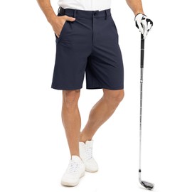 TBMPOY Pantalones cortos de trabajo de golf para hombre de 9 pulgadas, cintura elástica, ajuste seco, para senderismo, casual, negocios, pantalones cortos atléticos, 3 bolsillos, marino, 38