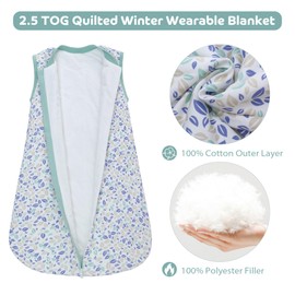 LAT LEE AND TOWN Winter Baby Sleeping Bag 2.5 Tog Cotton Baby Sleep Sack Sleeveless Baby Wearable Blanket from Newborn to 18 Months (Geometric Leaves, S/0-6M)