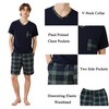LANBAOSI Mens Short Pyjamas Set V-Neck T-shirt and Plaid Shorts