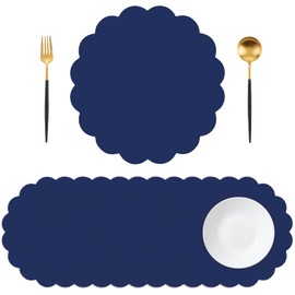 50 Pcs Navy Blue Paper Placemats Disposable, 13.5 Inch Blue Disposable Scalloped Placemat Decorative Placemats for Birthday Wedding Baby Shower Banquet Tea Party