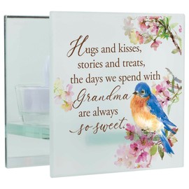 Elanze Designs Days We Spend with Grandma - Always So Sweet - 4x2.5 Inch Multicolor White Frosted Glass Square Tabletop Candle Holder - LED Tealight Candle Included