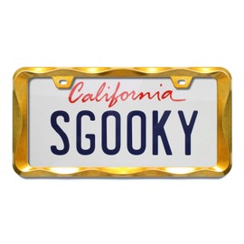 Sgooky 3D Curly Wave Pattern License Plate Holder Chrome License Plate Frame from Pure Zinc Alloy Metal Perfect Plate Holder (Gold)