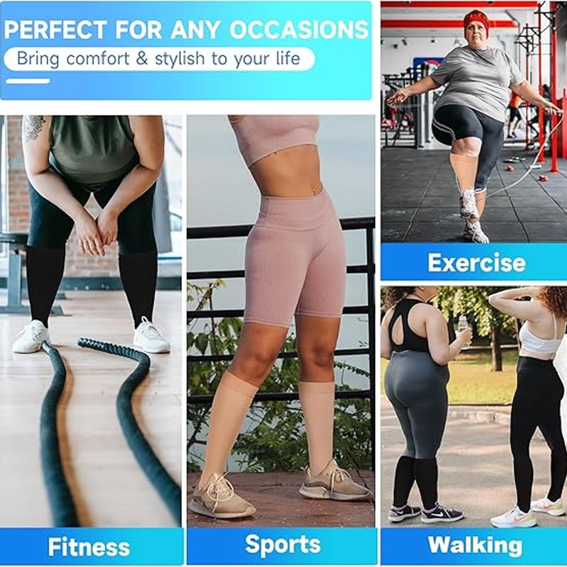 Fjquamitix 2-3 Pack Wide Calf Compression Socks (Black*Nude*White, 3Xl)