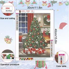 antor DIY 5D Diamond Painting Number Kit Christmas Tree, Diamond Art Christmas Crystal Embroidery Cross Stitch Art Craft Wall Sticker Decorative Wall Decor 12x16 Inch