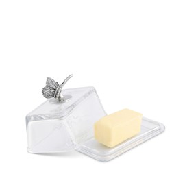 Arthur Court Glass Butter Dish with Lid Butterfly Knob | Classic 2-Piece Design Covered Butter Keeper | Covers and Holds a Standard Stick of Butter | Farmhouse Spring Décor