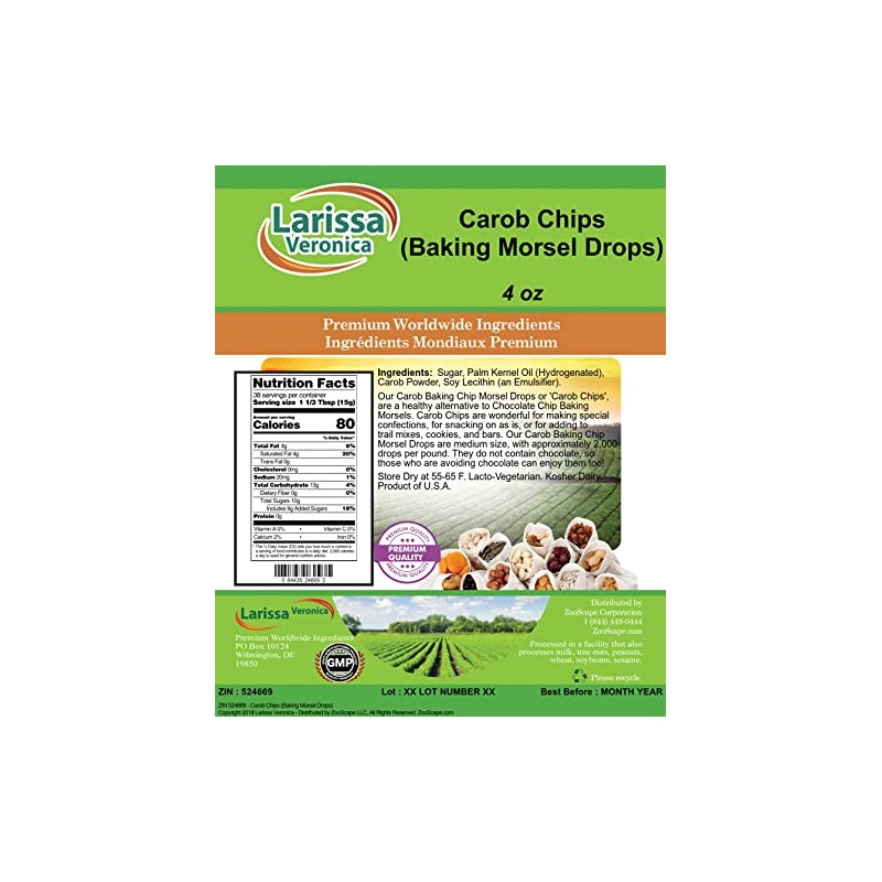 Carob Chips (Baking Morsel Drops) (4 oz, ZIN: 524669) -