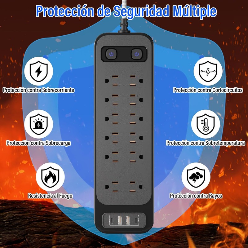 GALASALA Multicontacto Regleta 16 en 1, Extensión Eléctrica de 1,8