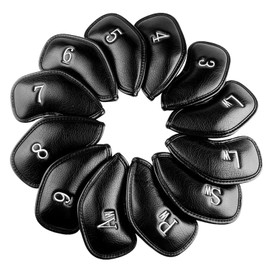 Golf Iron Cover, Golf Equipment, Headcover, Synthetic Leather, Flexible Waterproof Material, Lightweight Fabric, Protection, Velcro Closure, Set of 12, Black, Headcover, Club, Simple, Stylish, (Black)