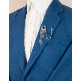 Knighthood Brooch Lapel Pin Silver Engraving Crystal Stone With Hanging Tassel Collar Chain Brooch, Lapel Pin Accessories for Men Women