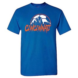 Cincinnati Soccer Skyline Men's Fan T-Shirt (Royal Shirt, 2XL)