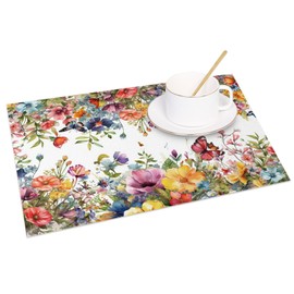MIRRORANG Colorful Floral Placemats Set of 4 45x30cm Multicolored Spring Garden Pattern Washable Table Place Mats for Kitchen Dining Room Decor
